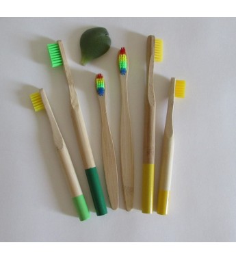 Bamboo toothbrush, round with colored bottom and hair
